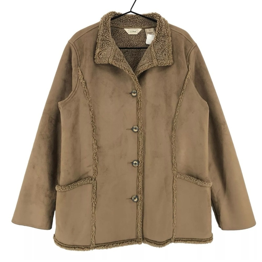 VINTAGE L.L. Bean Women’s Suede Sherpa Lined Long Coat Brown Size M